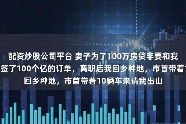 配资炒股公司平台 妻子为了100万房贷非要和我离，她不知道我刚签了100个亿的订单，离职后我回乡种地，市首带着10辆车来请我出山